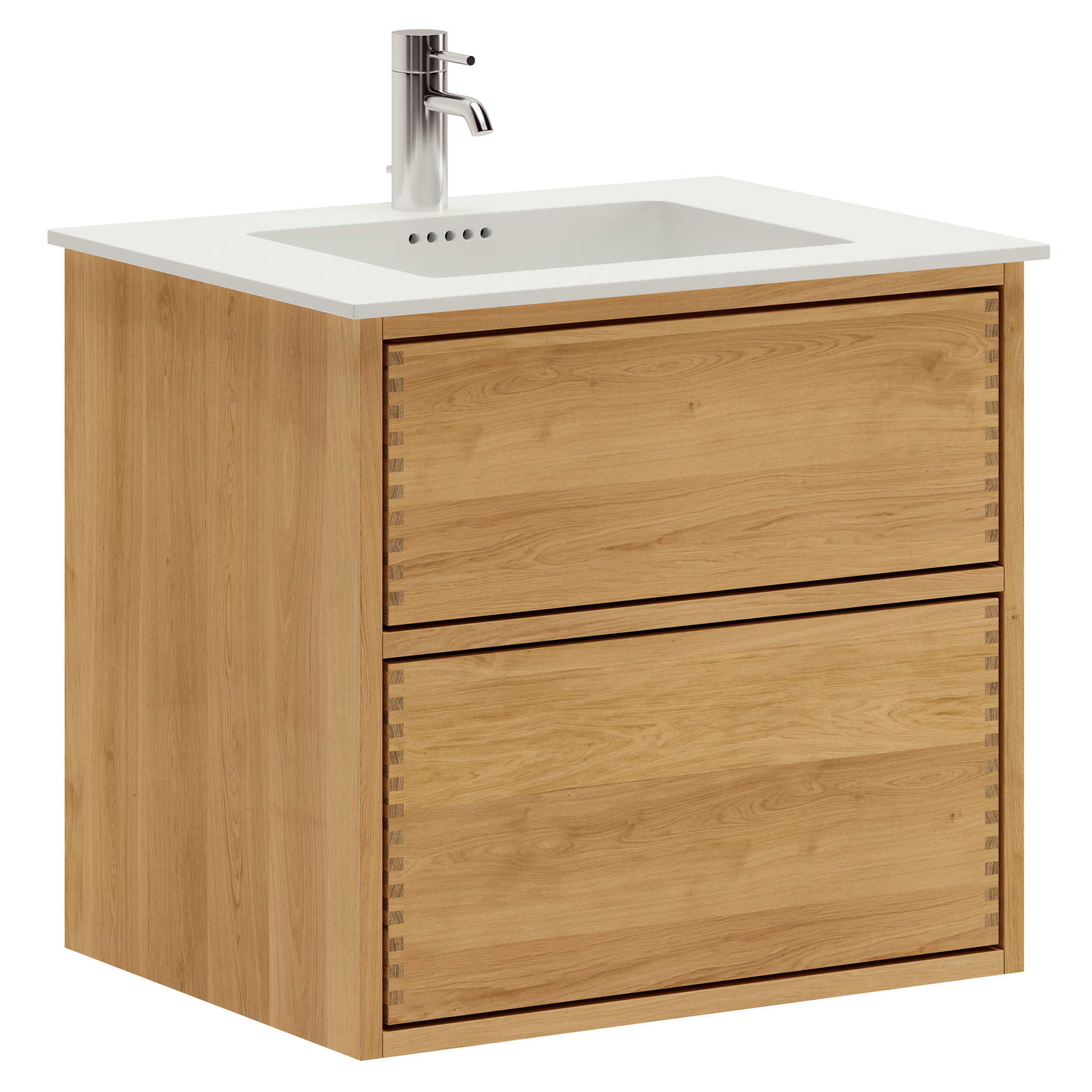 60 cm Ljusoljad Just Wood Push badrumsmöbel med 2 lådor och Solid Surface bänkskiva