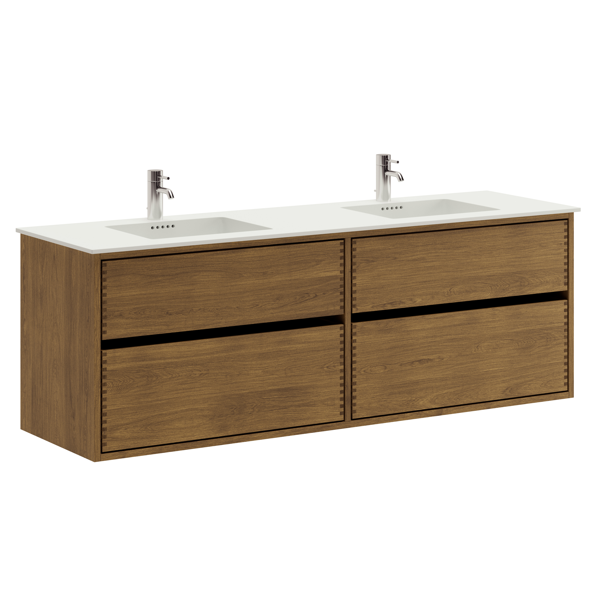 160 cm Mörkoljerad Just Wood Original badrumsmöbel med 4 lådor och Solid Surface bänkskiva - Dubbel tvättställ