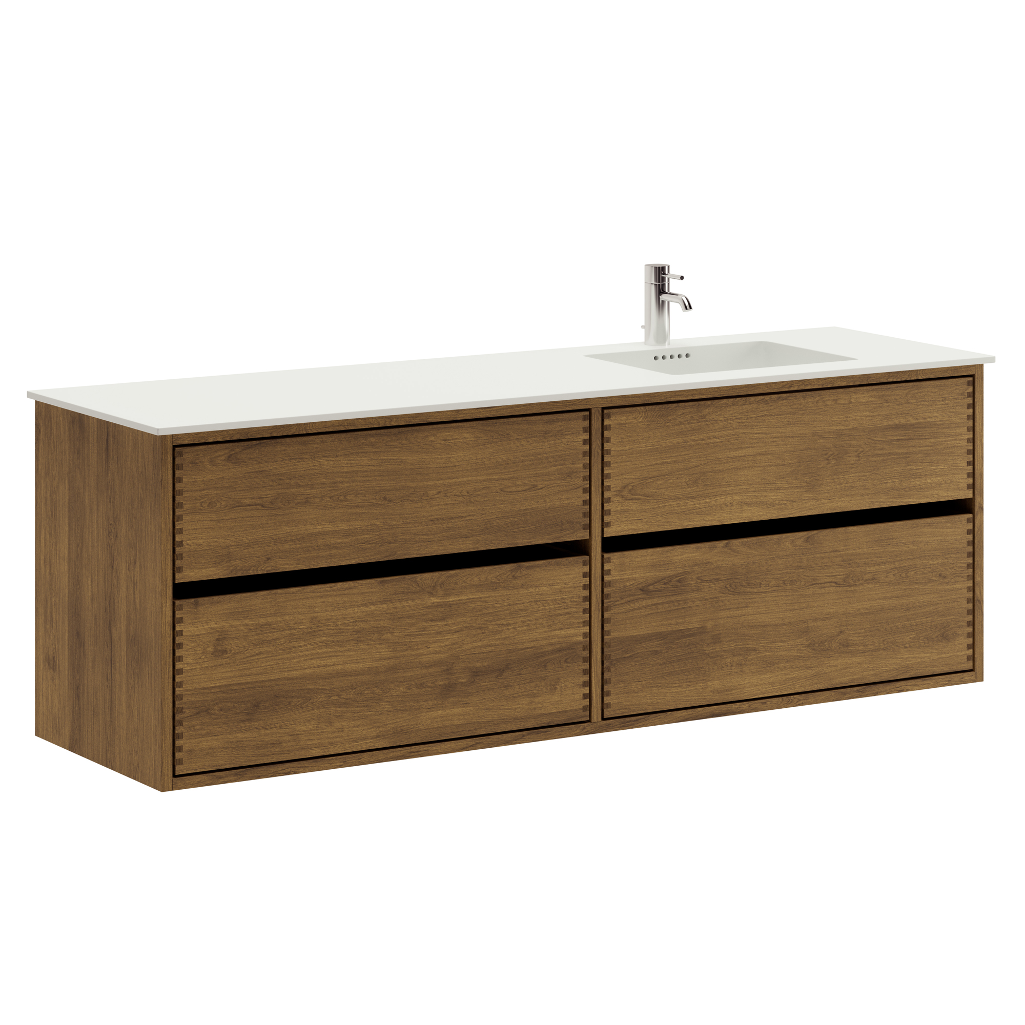 160 cm Mörkoljerad Just Wood Original badrumsmöbel med 4 lådor och Solid Surface bordsskiva - Höger