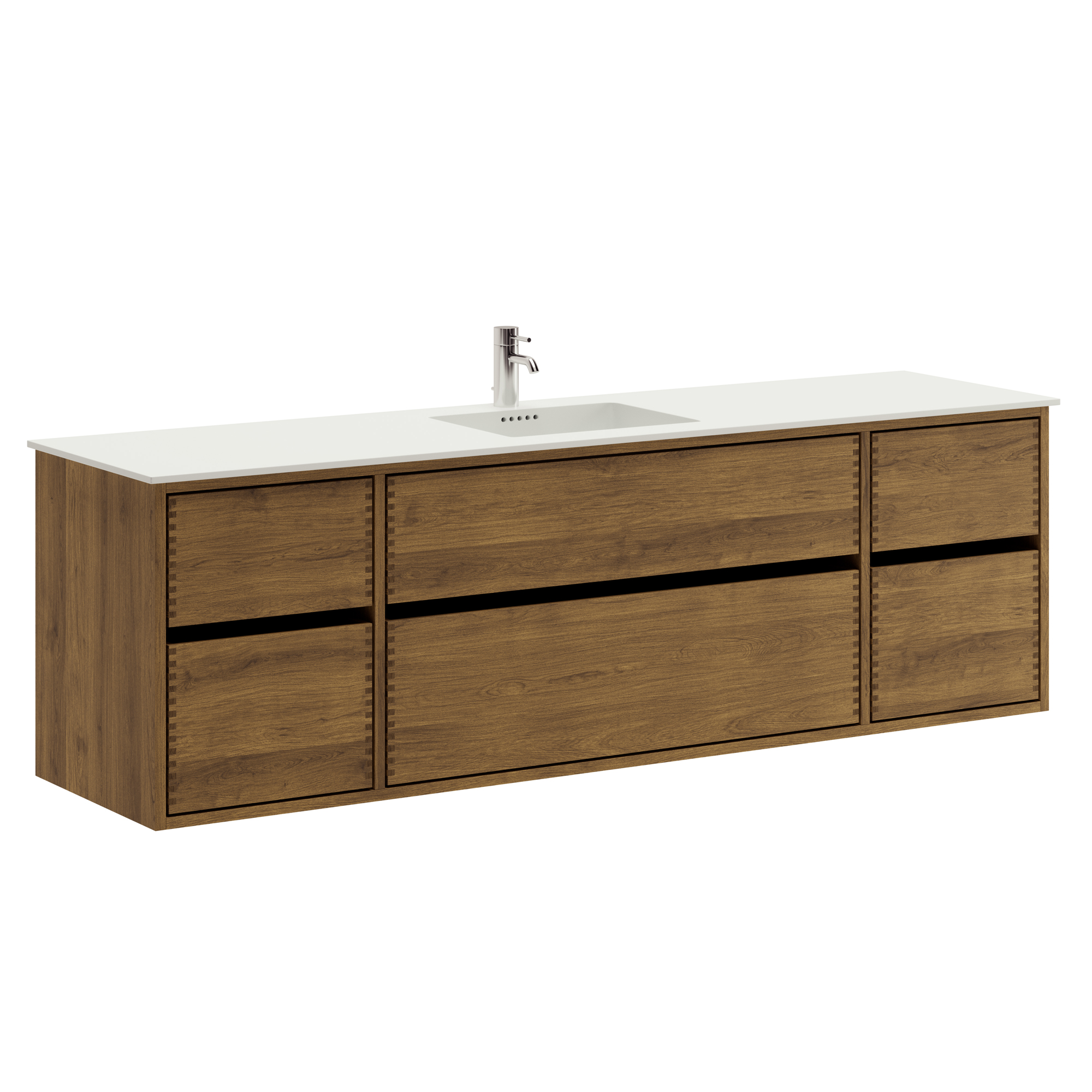 180 cm Mörkoljerad Just Wood Original badeværelsesmøbel med 6 skuffer og Solid Surface bordplade