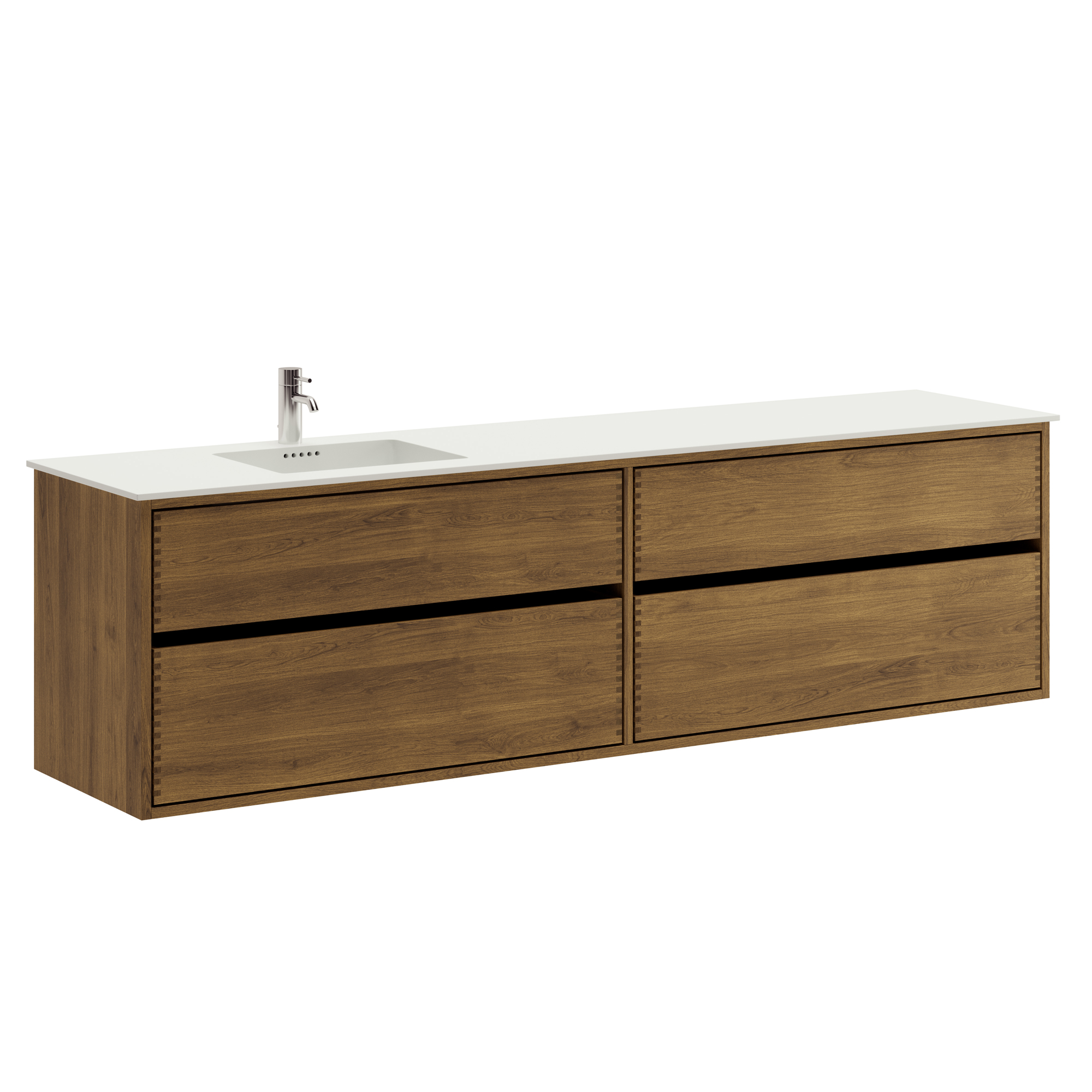 200 cm Mörkoljerad Just Wood Original badeværelsesmøbel med 4 skuffer og Solid Surface bordplade - Venstre