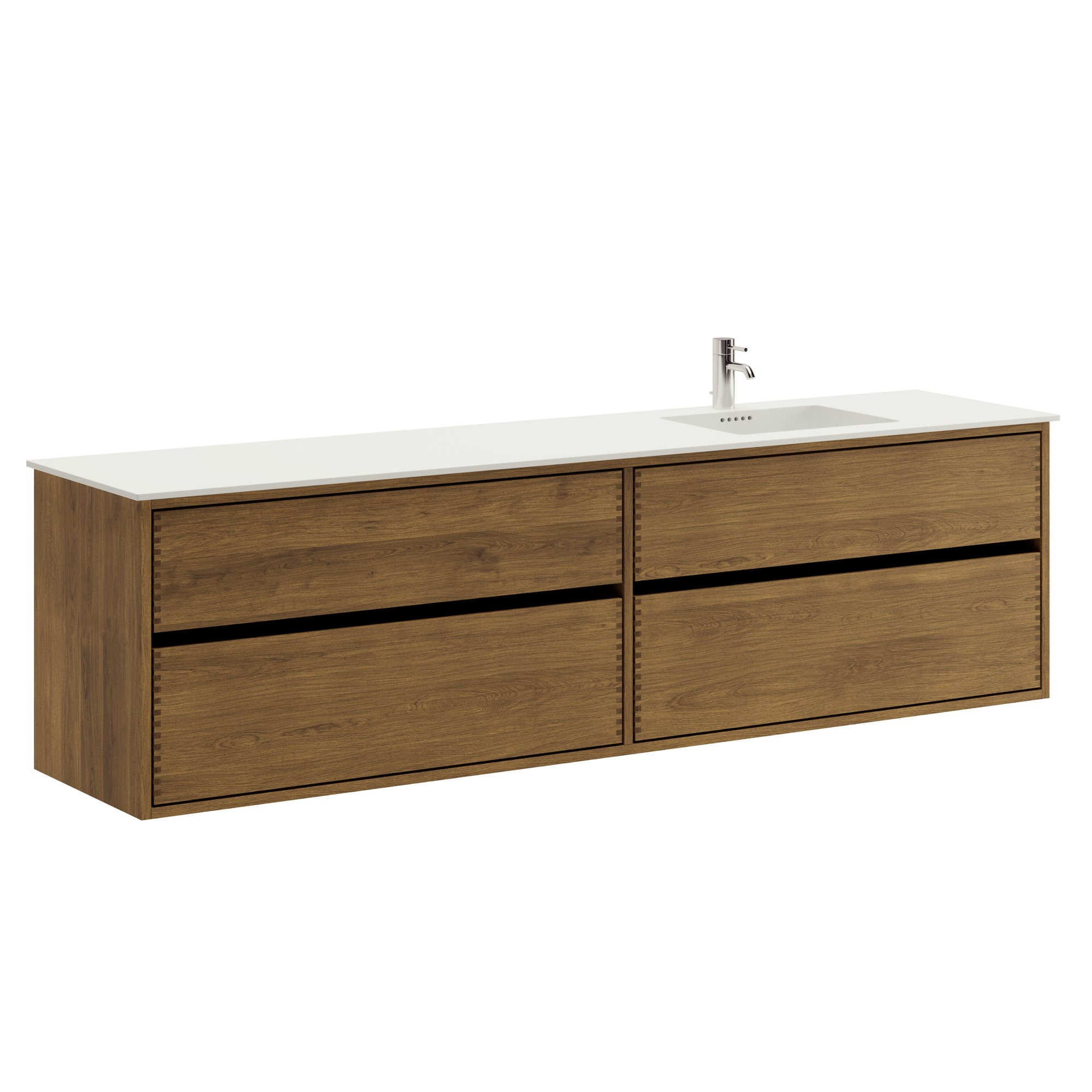 200 cm Mörkoljerad Just Wood Original badeværelsesmøbel med 4 skuffer og Solid Surface bordplade - Højre